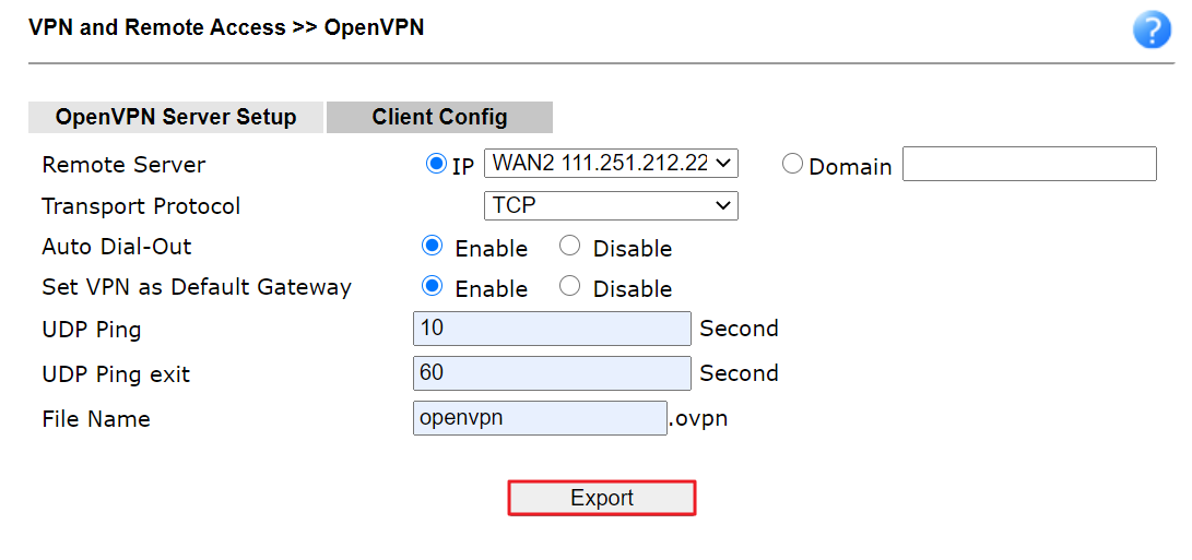 edit and export the openvpn client config file from router