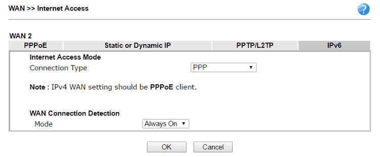 a screenshot of IPv6 PPP setup on DrayOS
