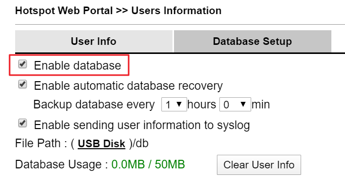 подключите USB-диск и включите базу данных пользователей