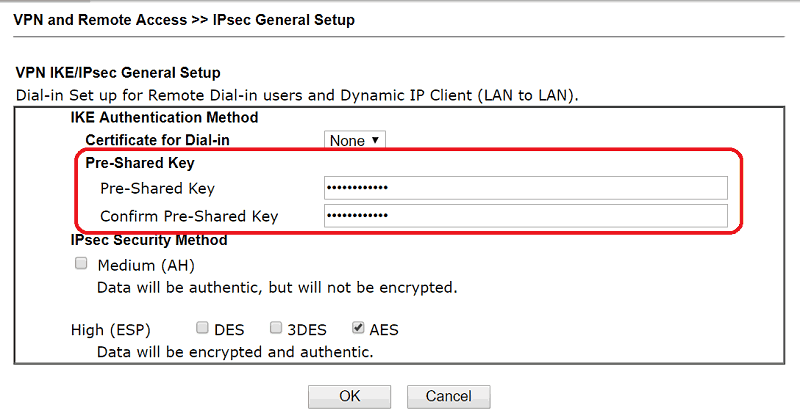 скриншот общей настройки DrayOS IPsec