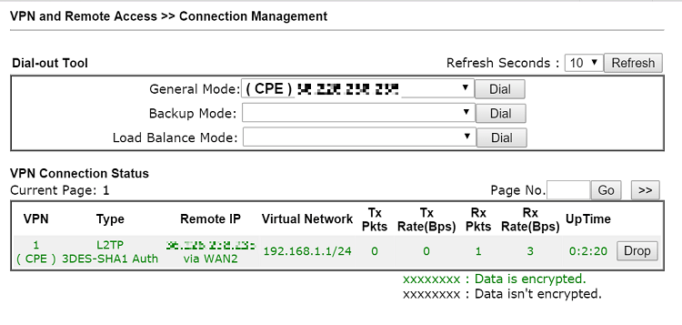 скриншот состояния подключения DrayOS VPN