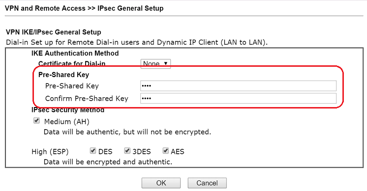 скриншот профиля DrayOS VPN Общий ключ IPsec