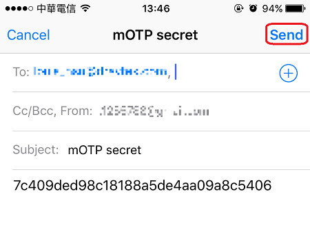 скриншот электронного письма с секретом mOTP