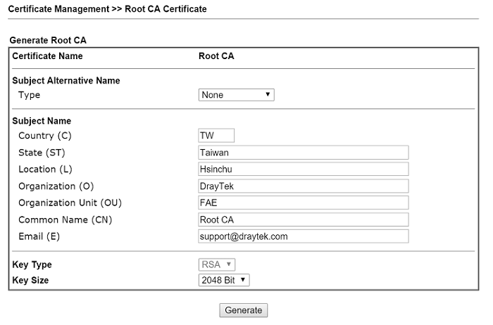 скриншот сертификата корневого центра сертификации DrayOS