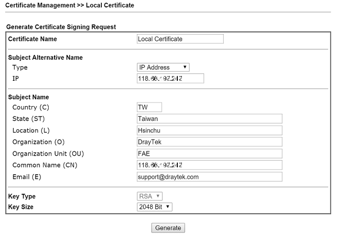 снимок экрана с подробной информацией о локальном сертификате DrayOS