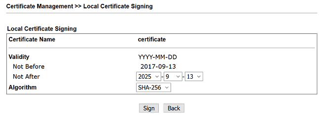 скриншот подписи локального сертификата DrayOS
