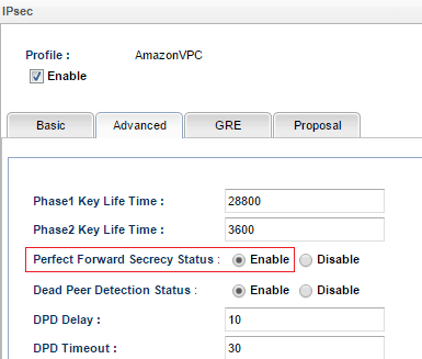 скриншот расширенных настроек Vigor3900 VPN