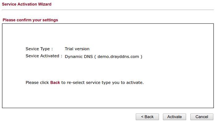 скриншот Мастера активации DrayOS Service Activation Wizard