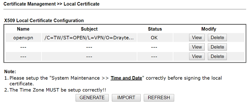 снимок экрана локального сертификата DrayOS, показывающий ОК в статусе