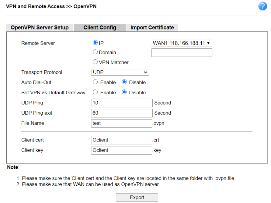 скриншот настройки DrayOS Open VPN Client Config