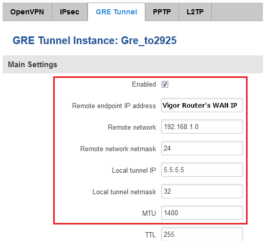 снимок экрана настройки туннеля GRE на RUT950
