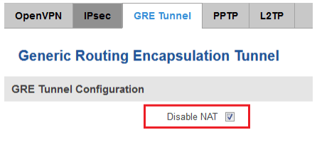 снимок экрана отключения NAT в конфигурации туннеля GRE RUT950
