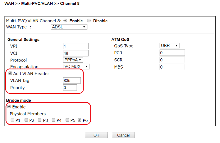 a screenshot of DrayOS Multi-PVC/VLAN channel settings