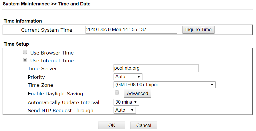 снимок экрана с настройками времени и даты DrayOS