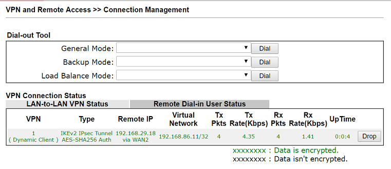 скриншот управления подключением DrayOS VPN
