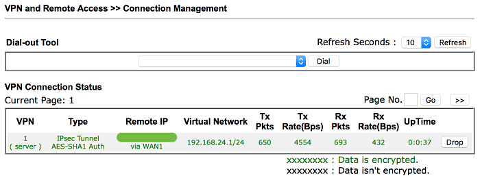 скриншот статуса VPN DrayTek Vigor Router