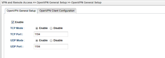 скриншот Общей настройки Vigor3900 OpenVPN