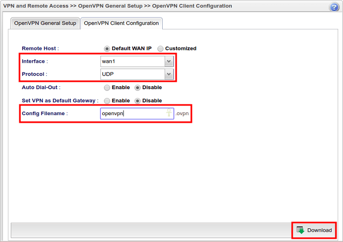 скриншот конфигурации Vigor3900 Open VPN Client