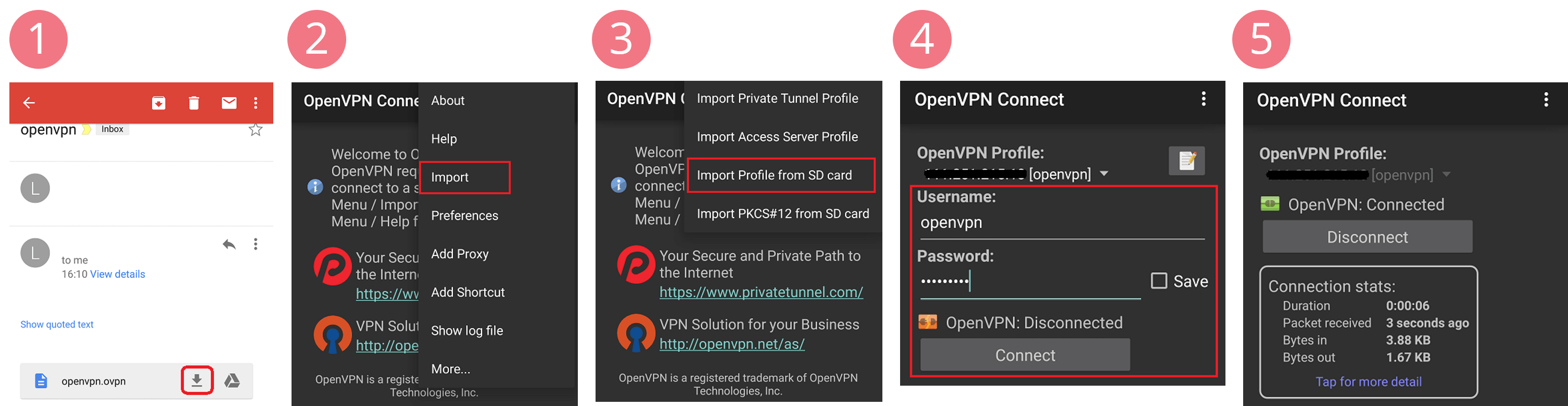 скриншоты Android OpenVPN connect