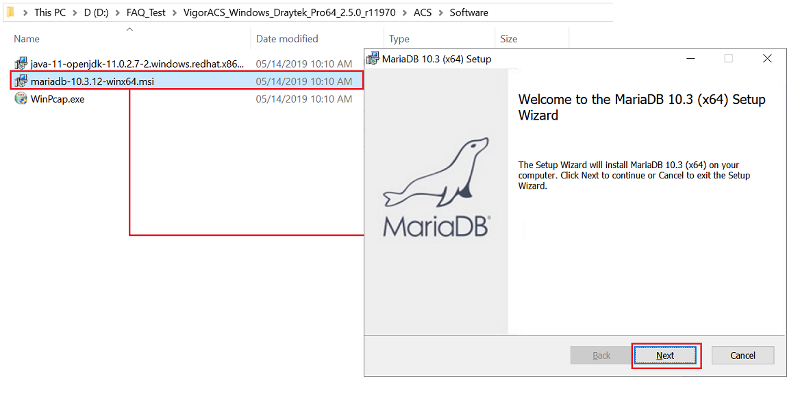 скриншот установки MariaDB