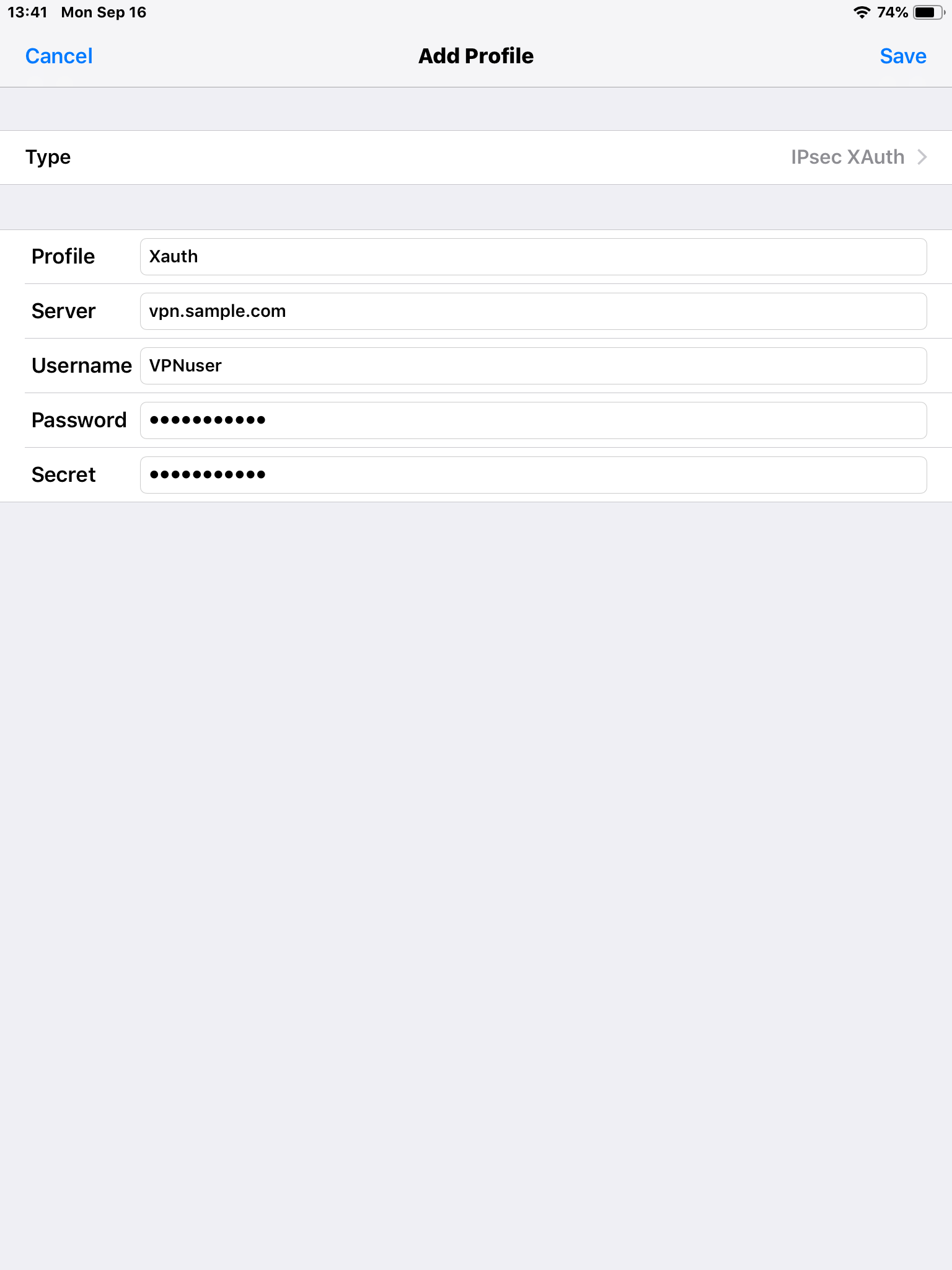 скриншот конфигурации iOS VPN