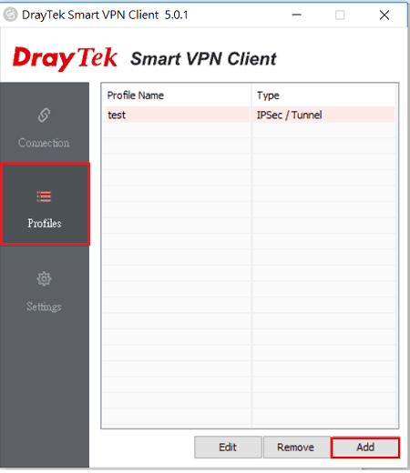 снимок экрана со списком профилей Windows Smart VPN Client