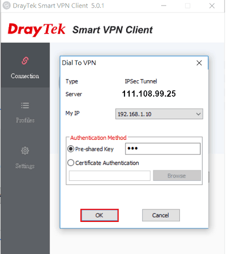 снимок экрана состояния подключения клиента Windows Smart VPN